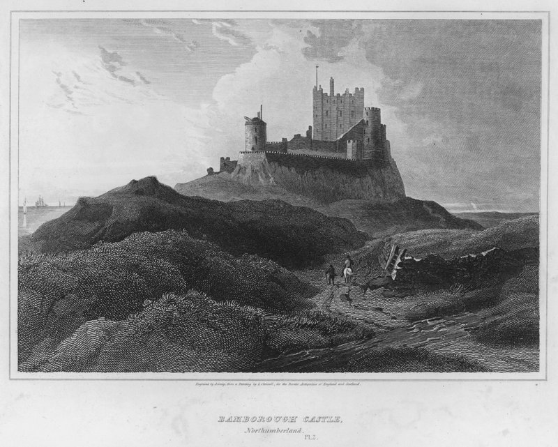Castelo de Bamborough, Northumberland (gravura) de Luke (after) Clennell