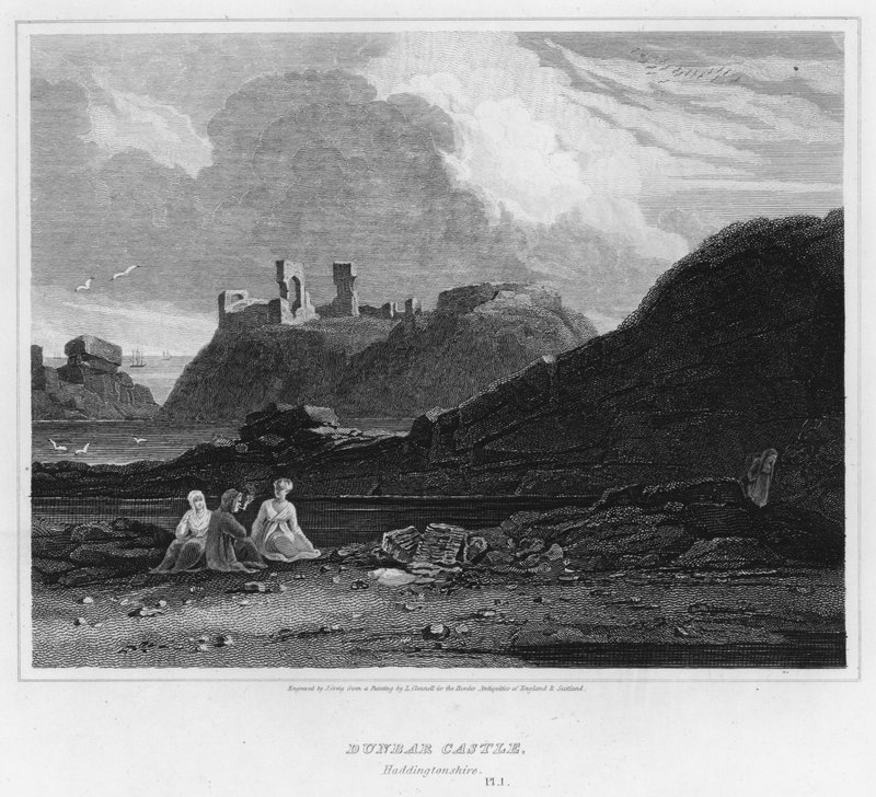 Castelo de Dunbar, Haddingtonshire (gravura) de Luke (after) Clennell