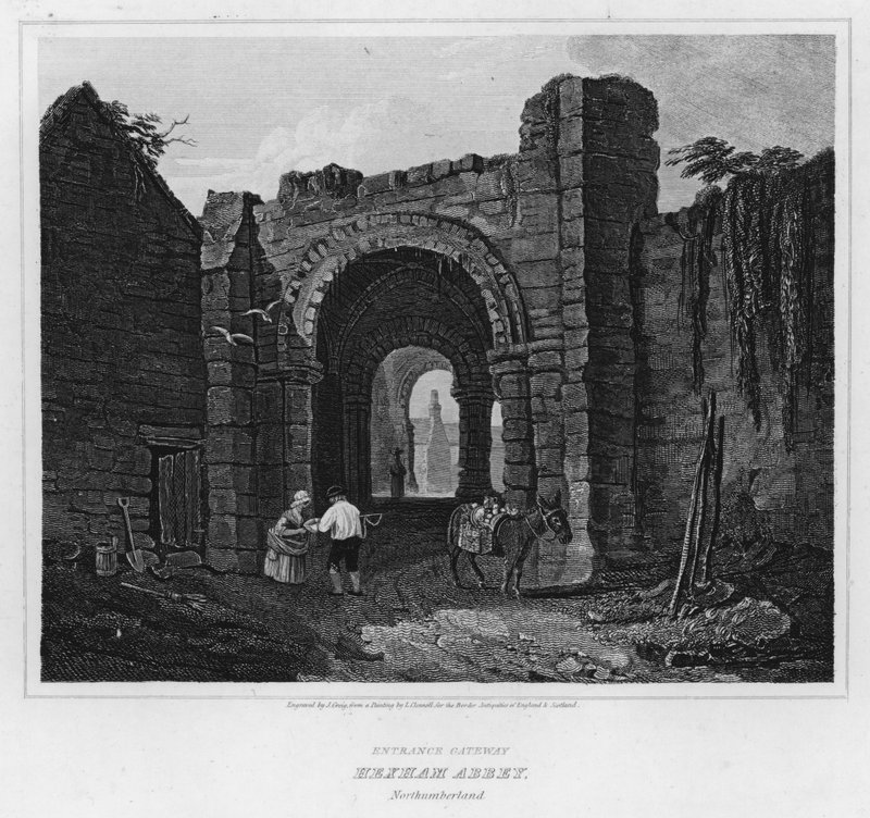 Portão de entrada, Abadia de Hexham, Northumberland (gravura) de Luke (after) Clennell
