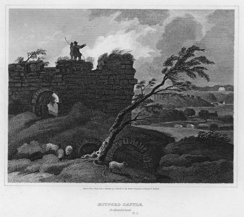 Mitford Castle, Northumberland (gravura) de Luke (after) Clennell