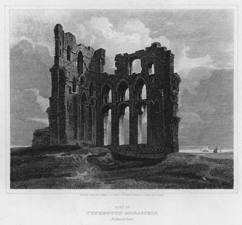 Parte do Mosteiro de Tynemouth, Northumberland (gravura) de Luke (after) Clennell