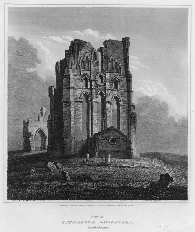 Parte do Mosteiro de Tynemouth, Northumberland (gravura) de Luke (after) Clennell