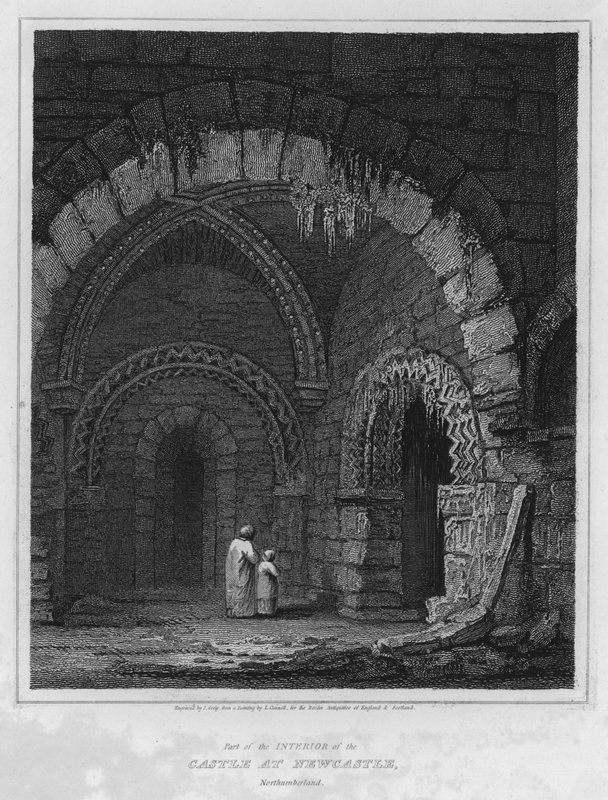 Parte do Interior do Castelo em Newcastle, Northumberland (gravura) de Luke (after) Clennell