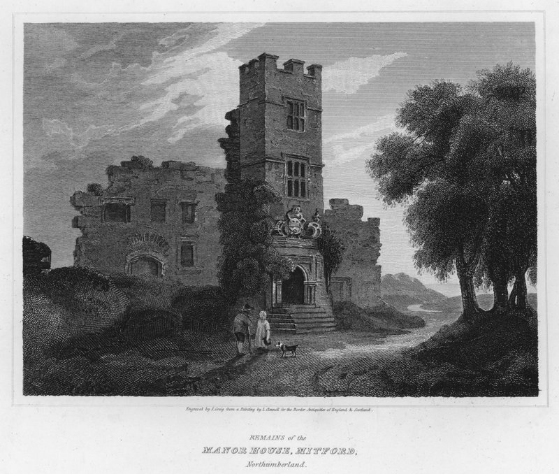 Restos da Manor House, Mitford, Northumberland (gravação) de Luke (after) Clennell