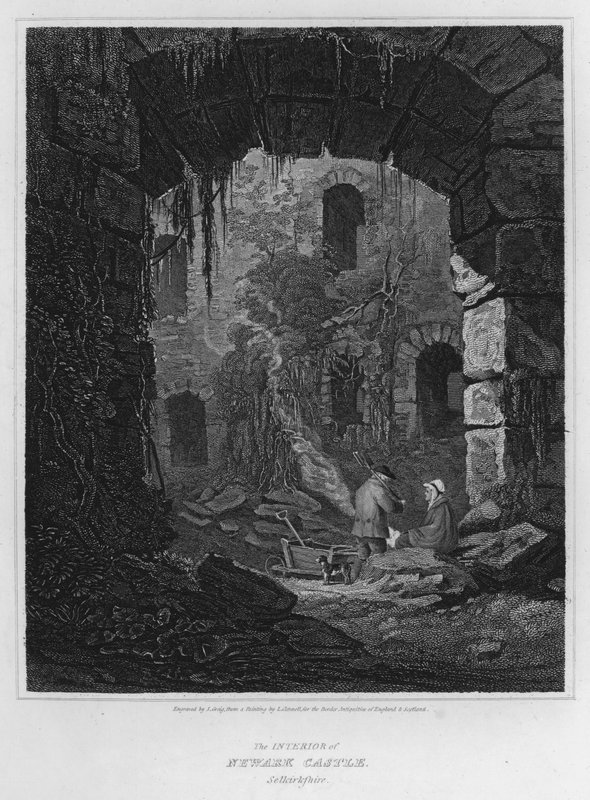 O Interior do Castelo de Newark, Selkirkshire (gravura) de Luke (after) Clennell