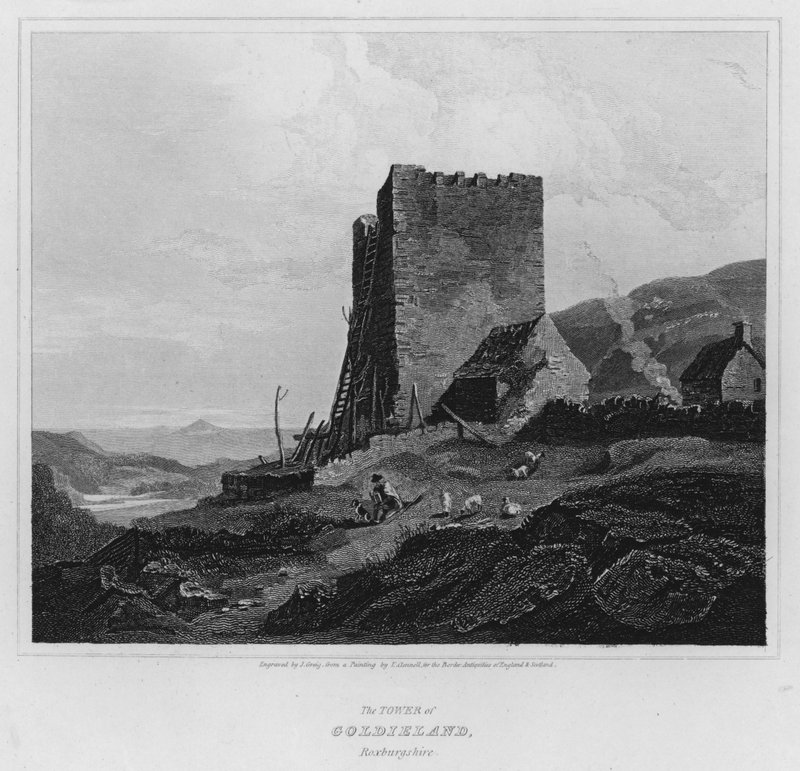 A Torre de Goldieland, Roxburgshire (gravura) de Luke (after) Clennell