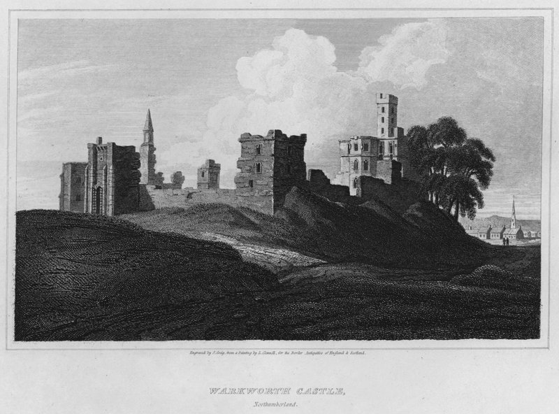 Castelo de Warkworth, Northumberland (gravura) de Luke (after) Clennell