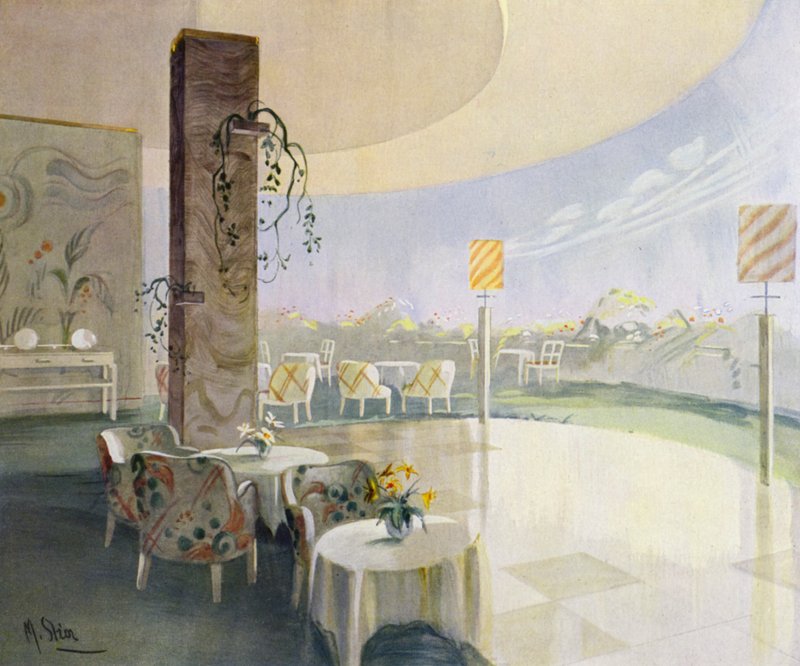 interiores dos anos 30: Terrace café (cor litho) de M. Stier