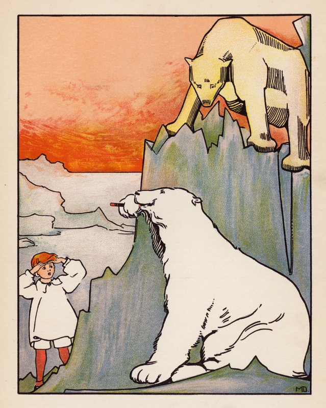"Comporte-se!" disse o urso polar da Arca de Noé" (litografia a cores) de Mabel Dearmer