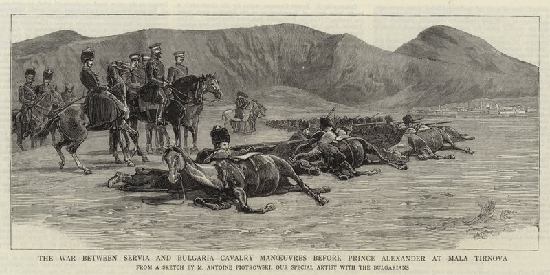 A guerra entre Servia e Bulgária, manobras de cavalaria antes do príncipe Alexander em Mala Tirnova de Maksymiljan Antoni Piotrowski