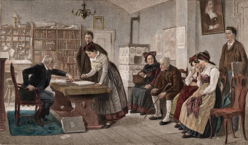 Assinatura do contrato de casamento (fotogravura a cores) de Marc Louis Benjamin Vautier