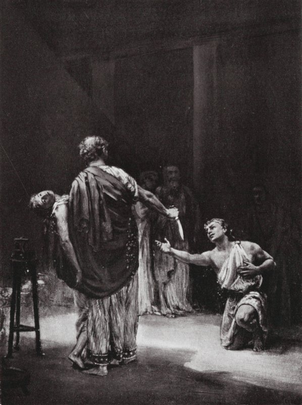 Aristodemo de Messénia sacrifica a sua filha (litografia) de Margaret (after) Dovaston