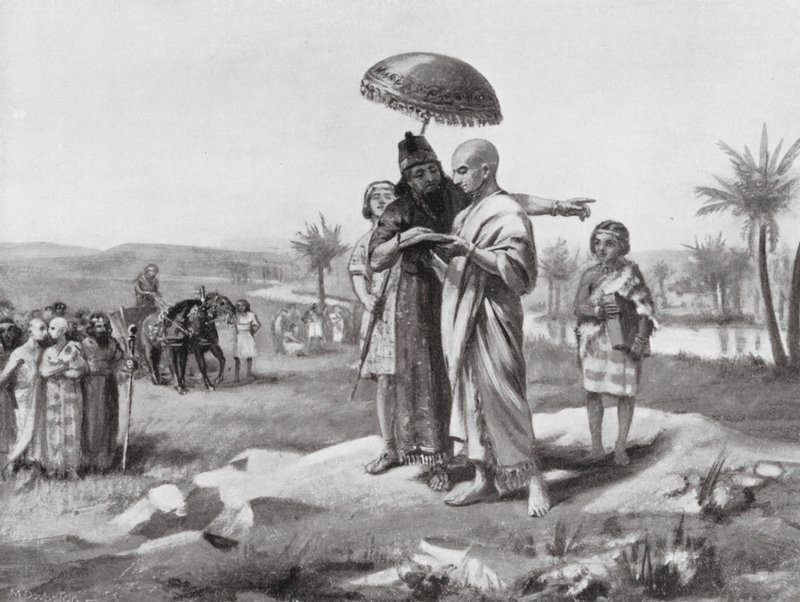 Estabelecimento da fronteira entre a Assíria e a Babilónia (litografia) de Margaret (after) Dovaston
