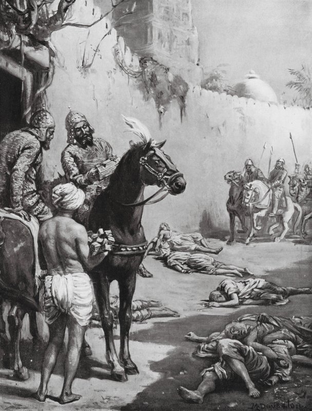 O fim dos monges budistas, 1193 d.C. (litografia) de Margaret (after) Dovaston