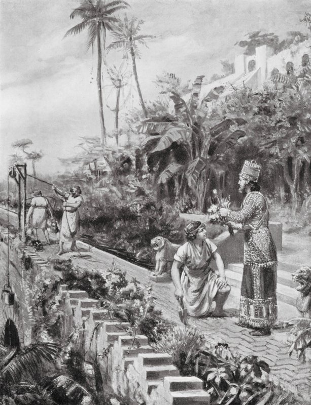 Os Jardins Suspensos da Babilónia (litografia) de Margaret (after) Dovaston