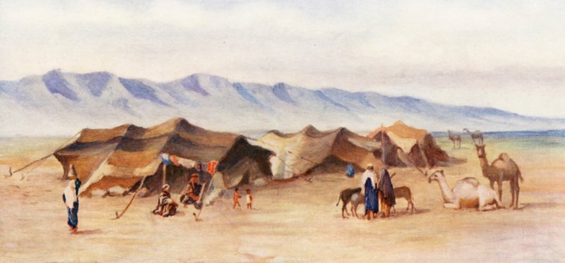 Acampamento árabe entre Homs e Palmira (litografia a cores) de Margaret Thomas