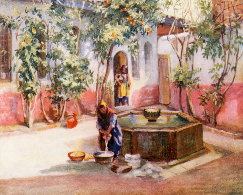Corte de uma casa damascena (litografia a cores) de Margaret Thomas