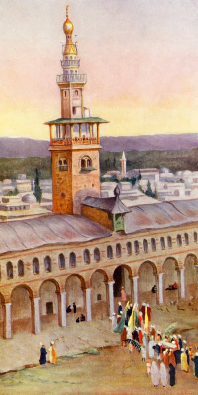 Pátio da Grande Mesquita, Damasco (litografia a cores) de Margaret Thomas