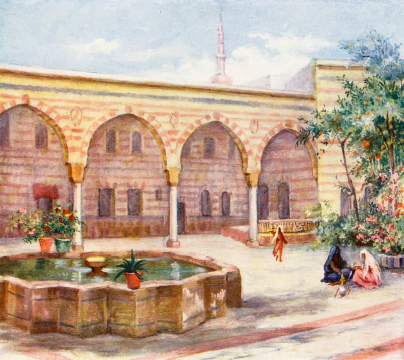 Tribunal da Casa de Asad Pasha, Damasco (litografia a cores) de Margaret Thomas