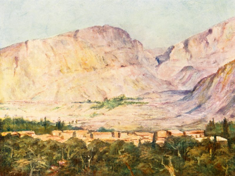 Aldeia drusa no Líbano (litografia a cores) de Margaret Thomas