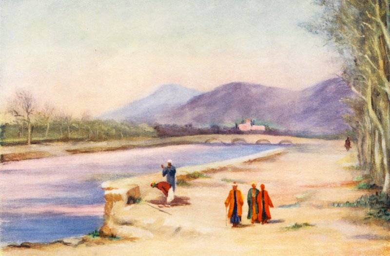 O Monte Hermon visto de Damasco (litografia a cores) de Margaret Thomas