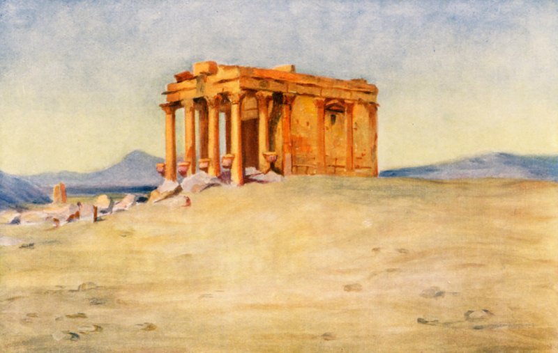 Templo da Mãe do Rei, Palmira (litografia a cores) de Margaret Thomas