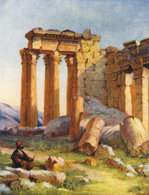 O Pequeno Templo, Baalbek (litografia a cores) de Margaret Thomas