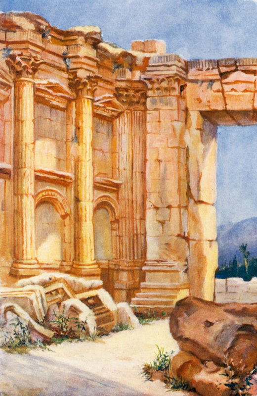 Templo de Baco, Baalbek, Interior (litografia a cores) de Margaret Thomas