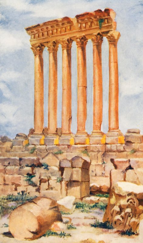 O Templo de Júpiter, Baalbek (litografia a cores) de Margaret Thomas
