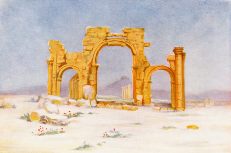 Arco do Triunfo, Palmira (litografia a cores) de Margaret Thomas
