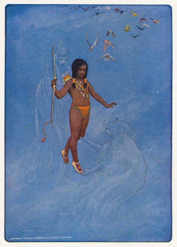 Ilustração para Hiawatha de Longfellow (litografia a cores) de Maria Louise Kirk