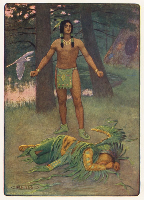 Ilustração para Hiawatha de Longfellow (litografia a cores) de Maria Louise Kirk