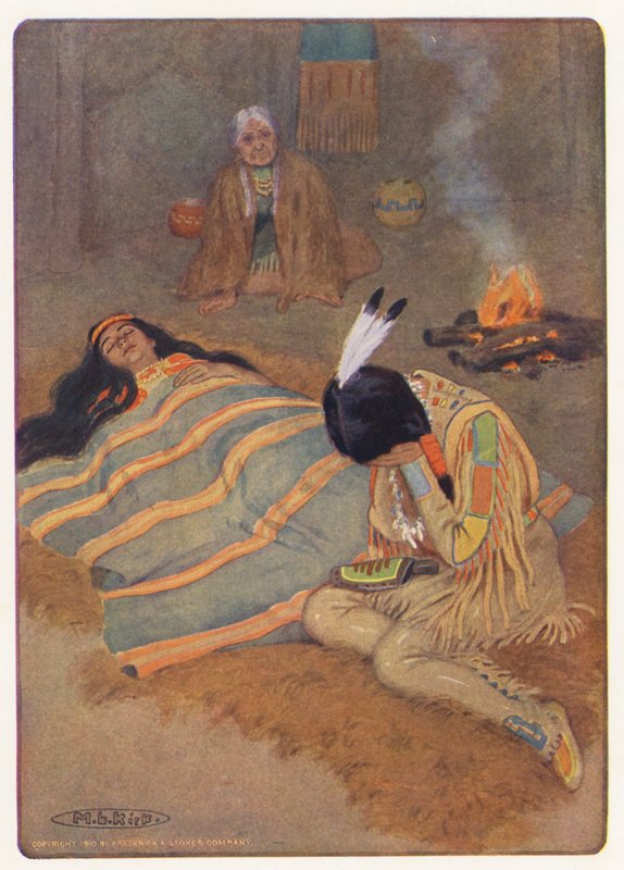 Ilustração para Hiawatha de Longfellow (litografia a cores) de Maria Louise Kirk