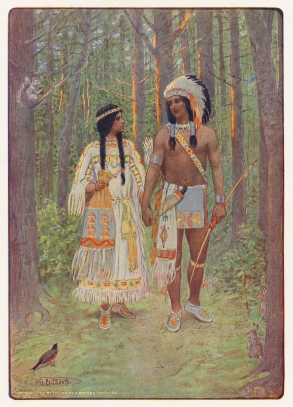 Ilustração para Hiawatha de Longfellow (litografia a cores) de Maria Louise Kirk