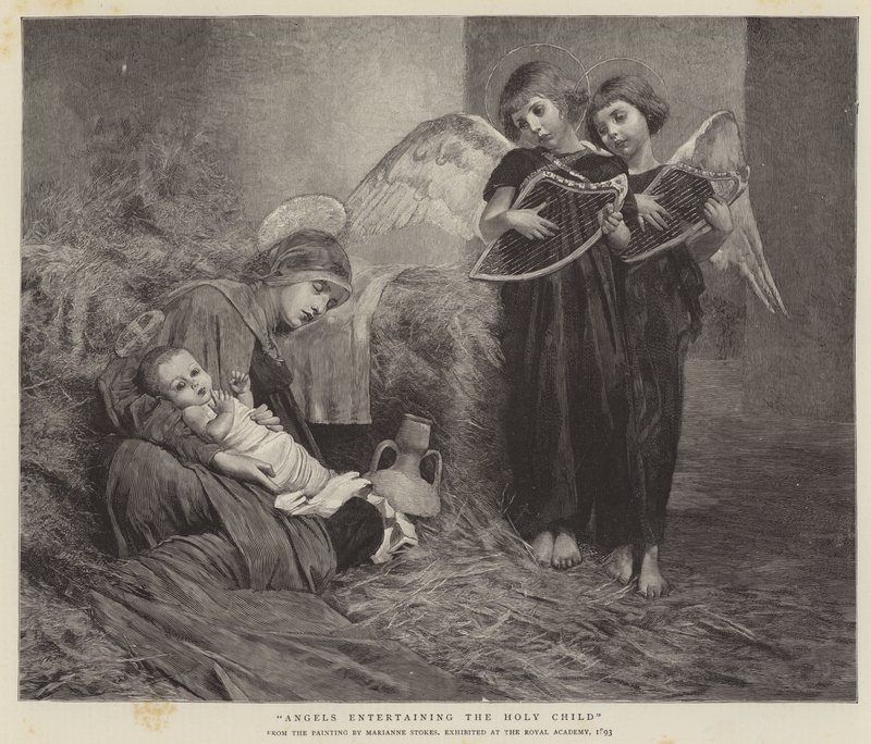 Anjos entretendo o Santo Menino de Marianne Stokes