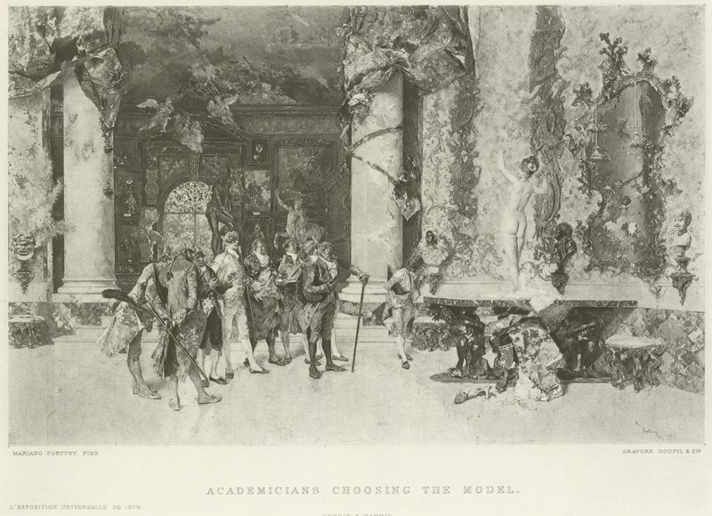 Acadêmicos que escolhem o modelo (gravura) de Mariano José María Bernardo Fortuny y Carbó