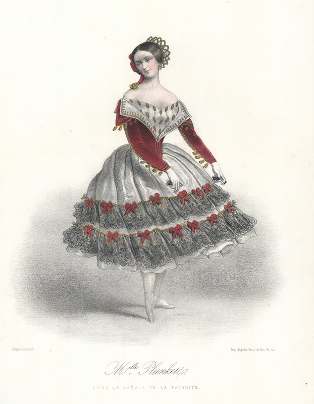 A bailarina belga Adeline Plunkett em La Manola de la Favorite, c1860 (cor litho) de Marie Alexandre (after) Alophe