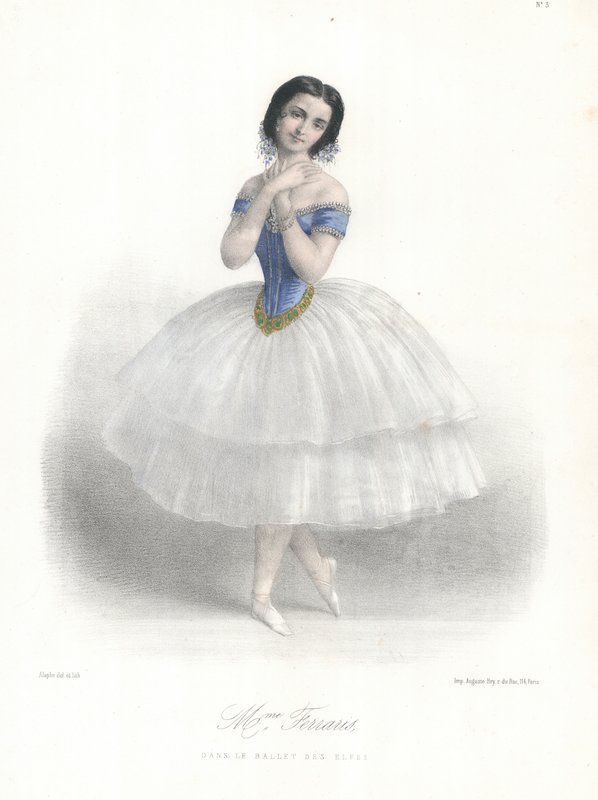 A bailarina italiana Amalia Ferraris no Ballet des Elfes da Ópera de Paris, c1860 (cor litho) de Marie Alexandre (after) Alophe