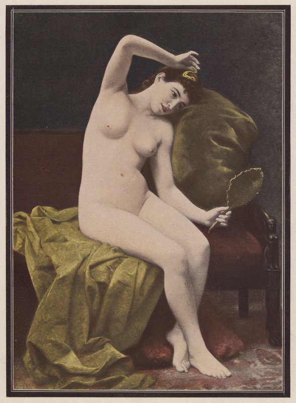 Coquetry, mulher com um espelho (cor litho) de Marius Vasselon