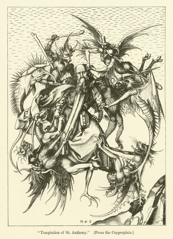 A Tentação de Santo António (gravura) de Martin (after) Schongauer