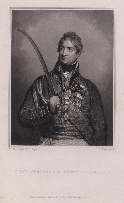 Sir Thomas Picton, general galês das Guerras Napoleónicas morto na Batalha de Waterloo (gravura) de Martin Archer (after) Shee