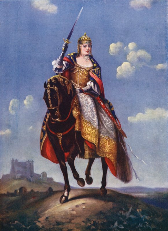 Maria Teresa na Colina da Coroação em Pressburg (litografia a cores) de Martin van (after) Mytens or Meytens