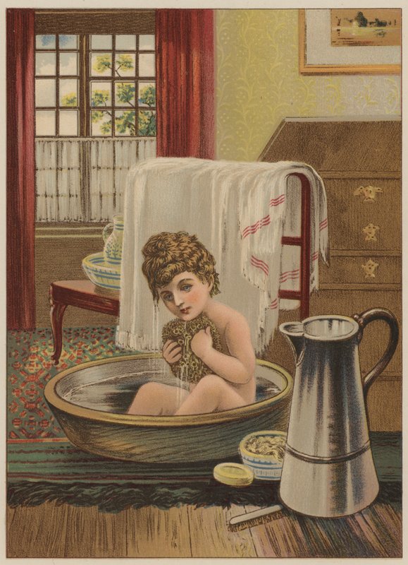 Criança tomando banho (chromolitho) de Mary Ellen Edwards
