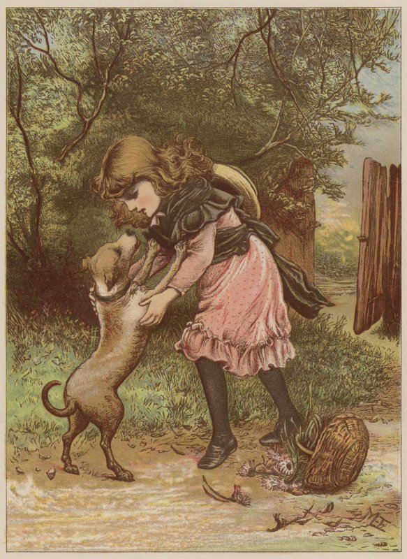 Menina, tocando, com, cão, (chromolitho) de Mary Ellen Edwards