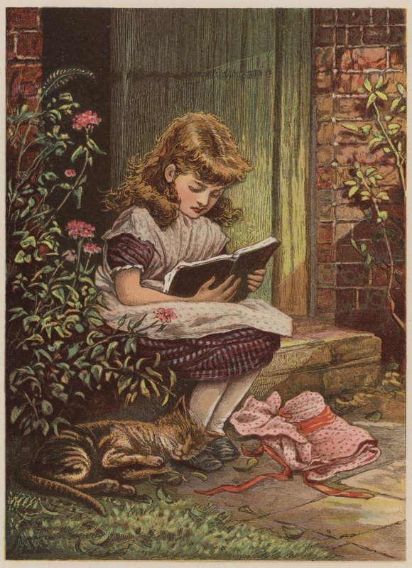 Menina, leitura, (chromolitho) de Mary Ellen Edwards