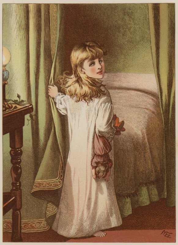 Menina se aposentar para dormir (chromolitho) de Mary Ellen Edwards