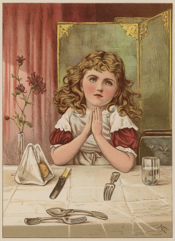 Garota dizendo graça antes da refeição (chromolitho) de Mary Ellen Edwards