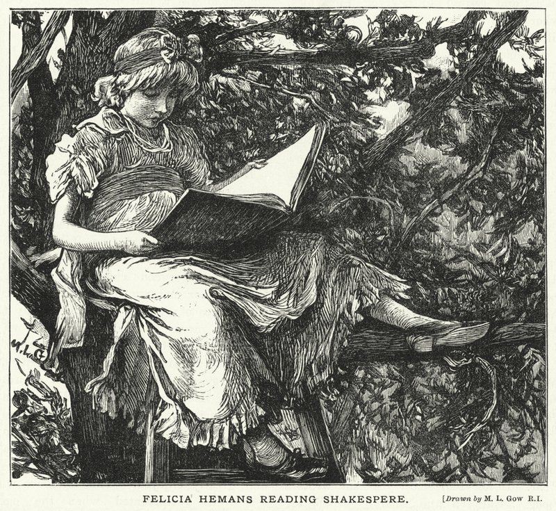 Felicia Hemans Reading Shakespere (gravura) de Mary L. Gow