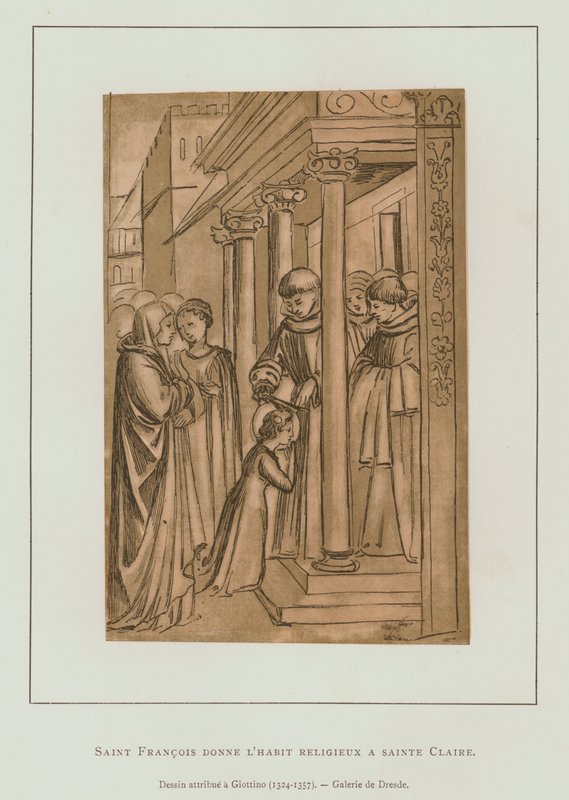 São Francisco de Assis cortando o cabelo de Santa Claire (litho) de Maso di Banco Giottino