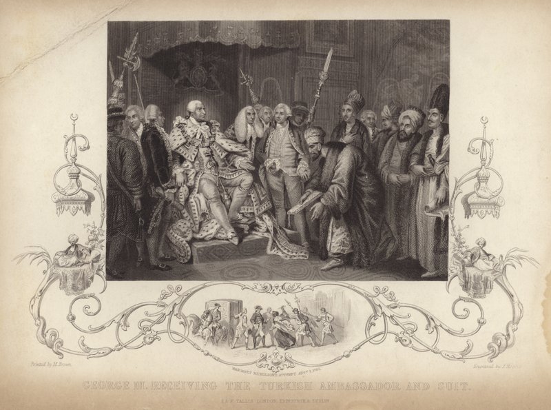 Rei George III recebendo o embaixador turco e terno de Mather Brown